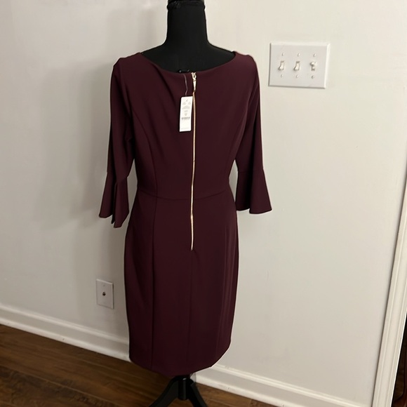 NWT White House Black Market Long Sleeve Fully- Lined Sz 10 Maroon Midi Dress. - Picture 3 of 15